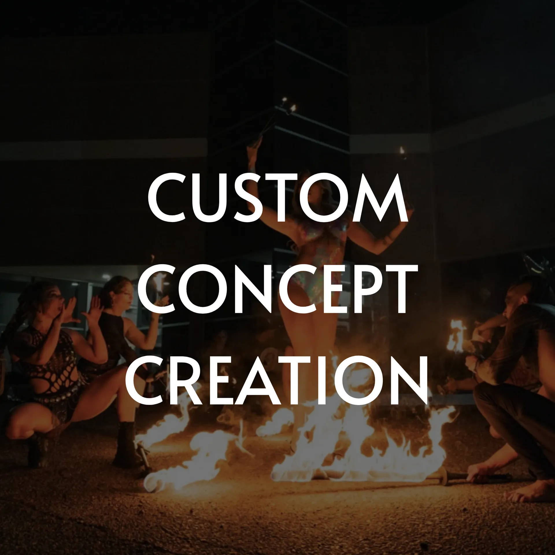 People gathered around a fire with a performer. Text reads: