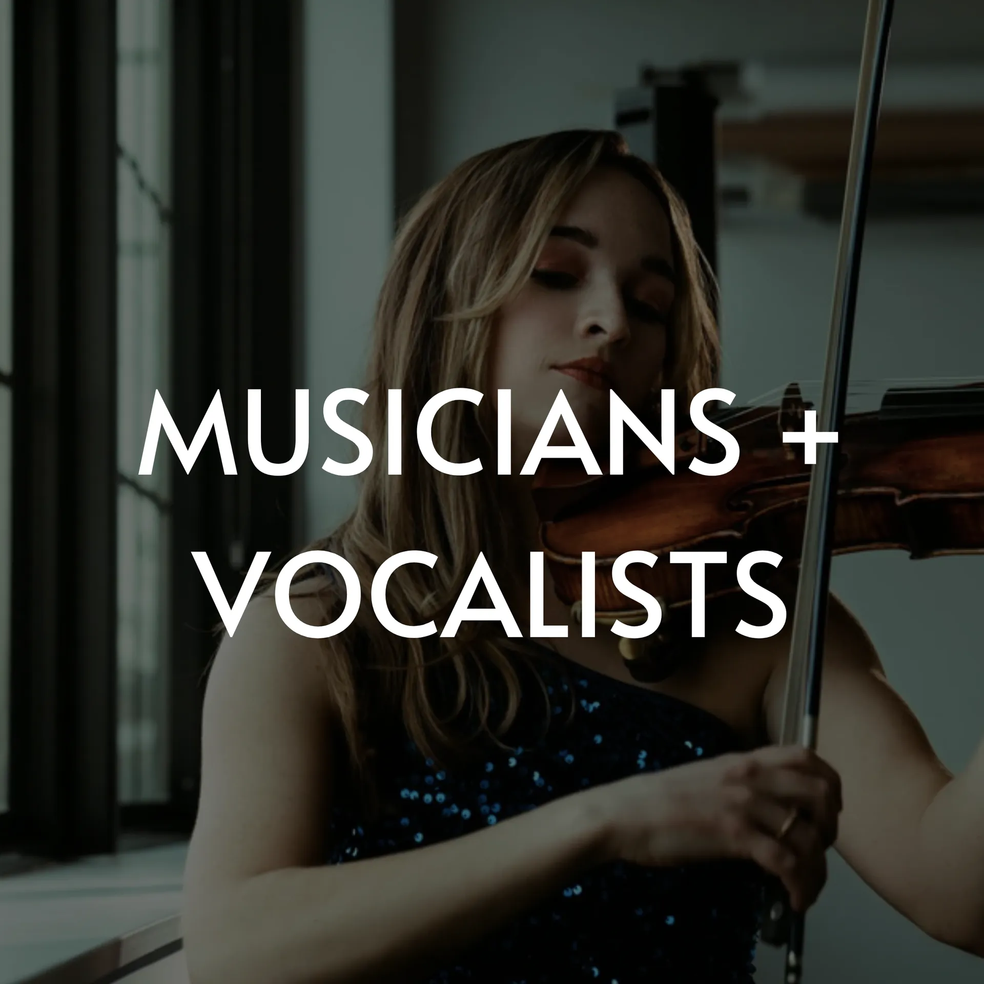 Woman playing a violin with text