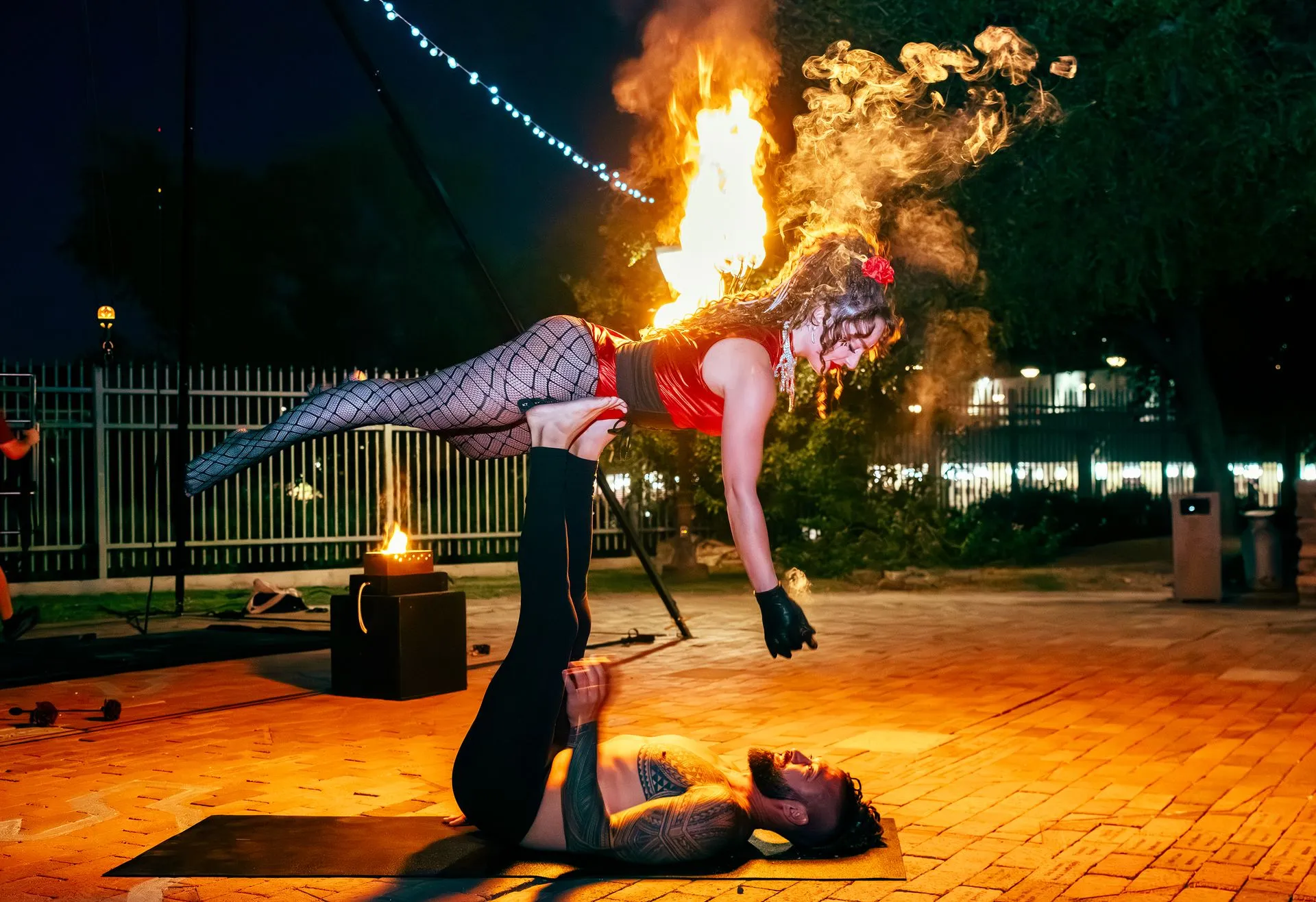 Acrobatic Fire as performance during a Fire Circus show.